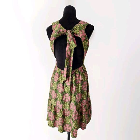 House of Harlow 1960 Linen Blend Green & Pink Floral Halter Dress with Pockets M - Picture 3 of 7